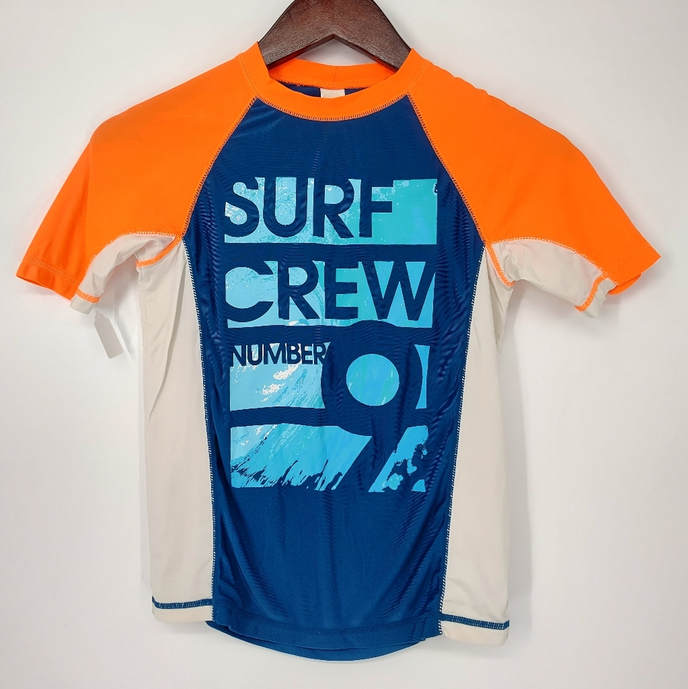 OshKosh B'gosh Boys Orange and Blue Rash Guard Swim Sun Shirt Kids Size 12